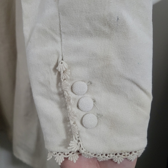 Cream Long Coat with Embroidered Details - Picture 13 of 16